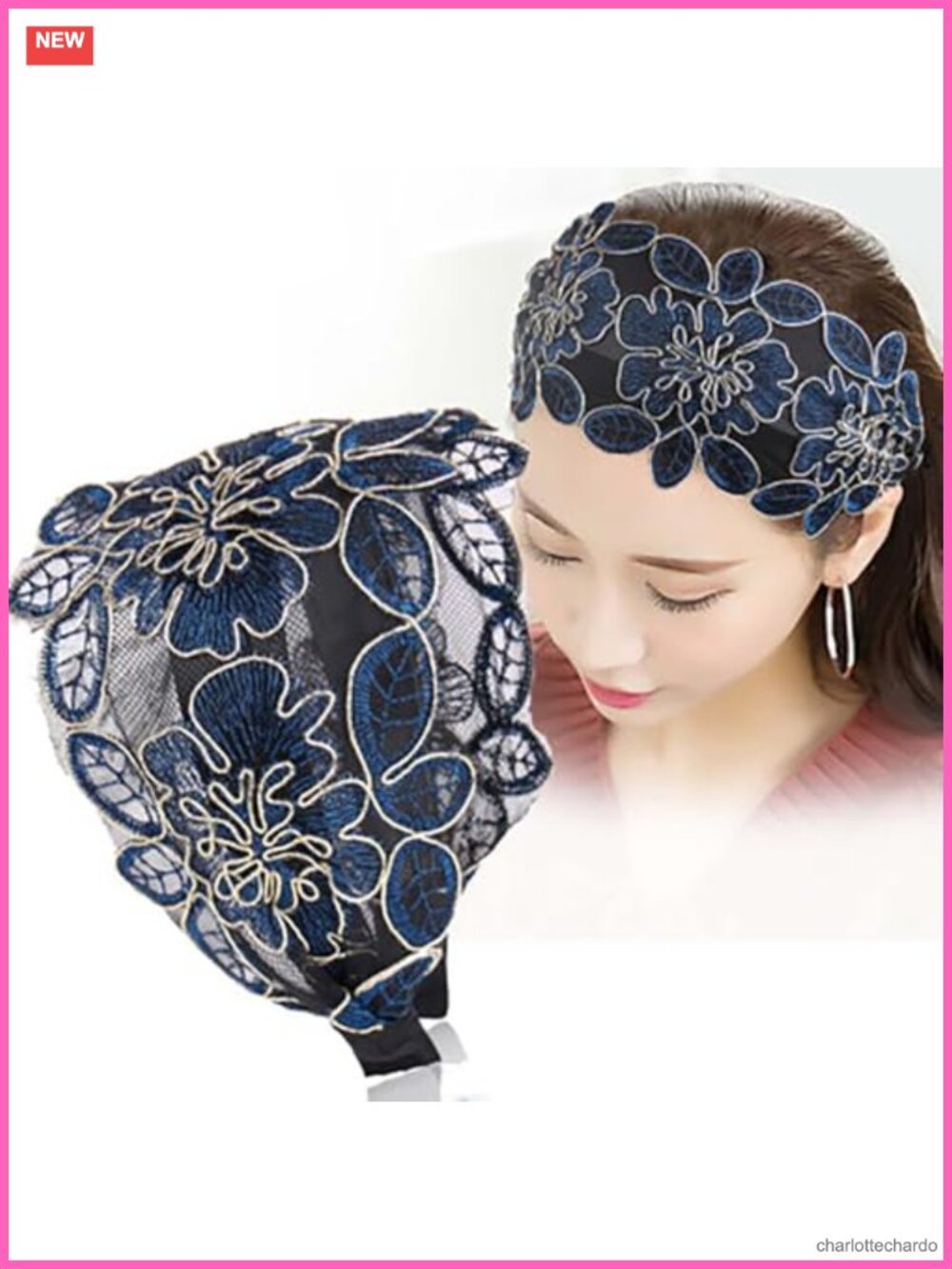 Wide Lace Silk Flower Headband for Women Girls Vintage Non-Slip Hair Accessory